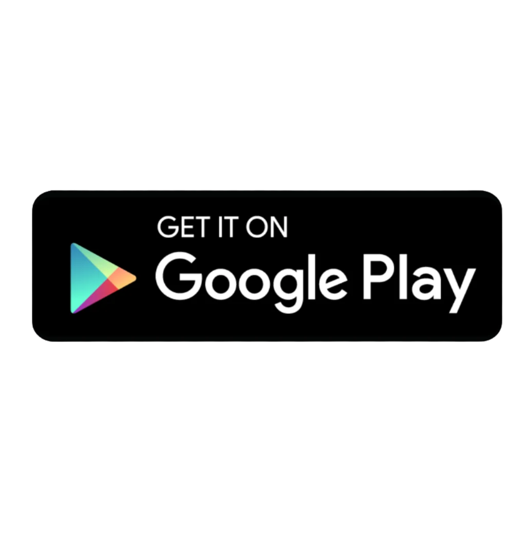 Schwarzer „Get it on Google Play"-Button mit buntem Play-Store-Logo auf transparentem Hintergrund.