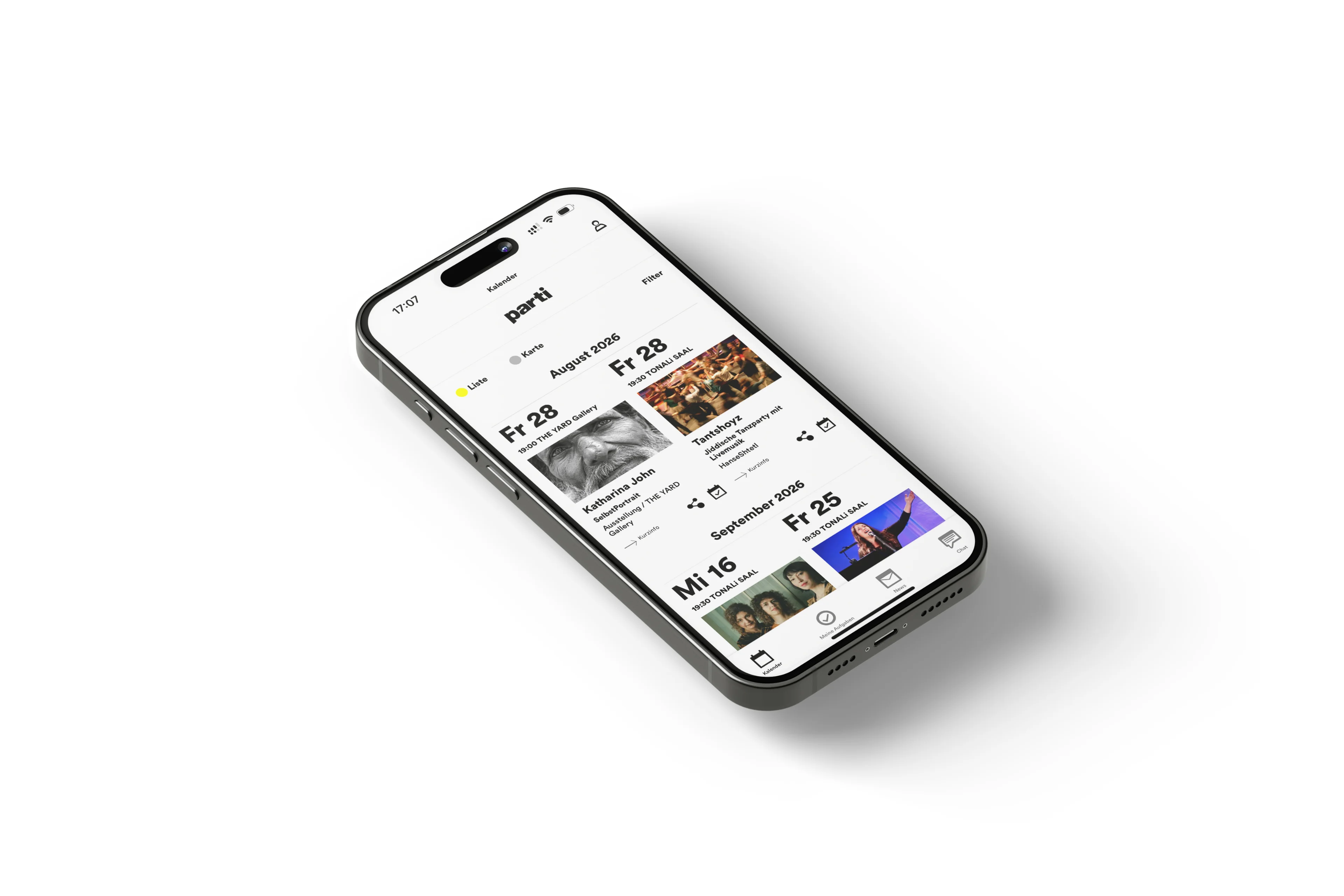 Eine Vorschau der TONALi Parti App in einem Mobiltelefon